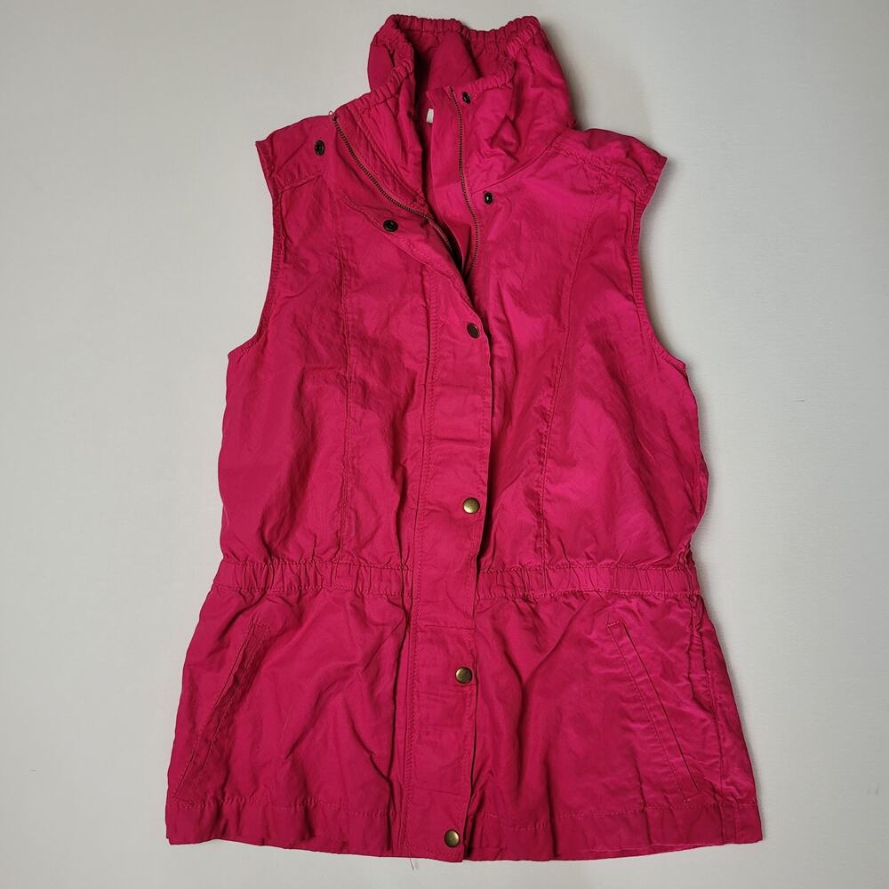 Coldwater Creek Women Sleeveless Full Zip Snap Button Vest Collared Pink Size S